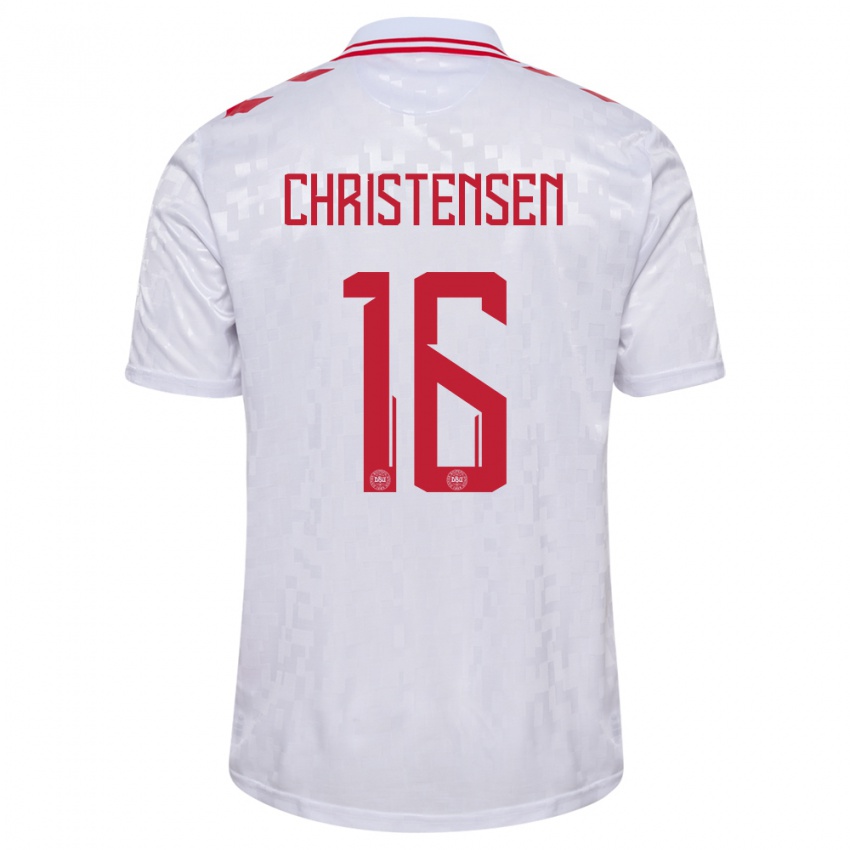 Mænd Danmark Oliver Christensen #16 Hvid Udebane Spillertrøjer 24-26 Trøje T-Shirt