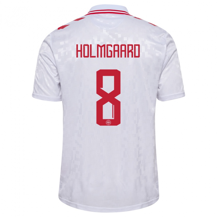 Mænd Danmark Sara Holmgaard #8 Hvid Udebane Spillertrøjer 24-26 Trøje T-Shirt