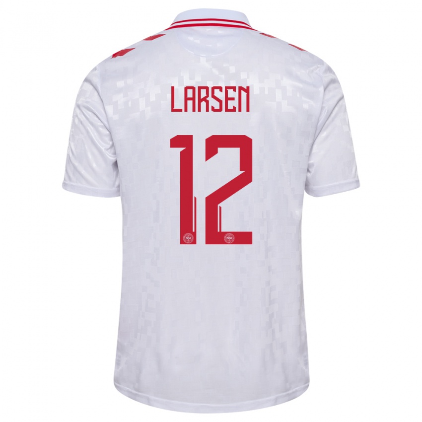 Mænd Danmark Stine Larsen #12 Hvid Udebane Spillertrøjer 24-26 Trøje T-Shirt