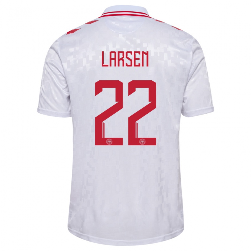 Mænd Danmark Kathrine Larsen #22 Hvid Udebane Spillertrøjer 24-26 Trøje T-Shirt