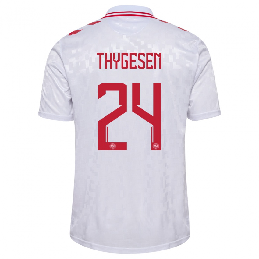 Mænd Danmark Sarah Thygesen #24 Hvid Udebane Spillertrøjer 24-26 Trøje T-Shirt
