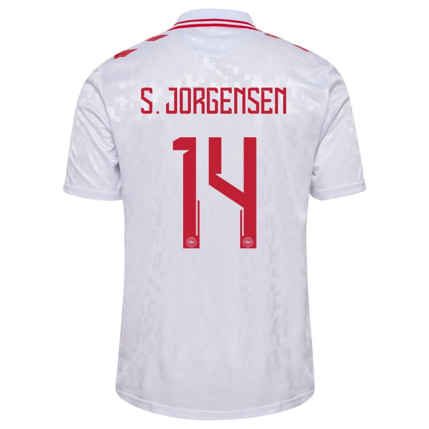 Mænd Danmark Sebastian Jorgensen #14 Hvid Udebane Spillertrøjer 24-26 Trøje T-Shirt