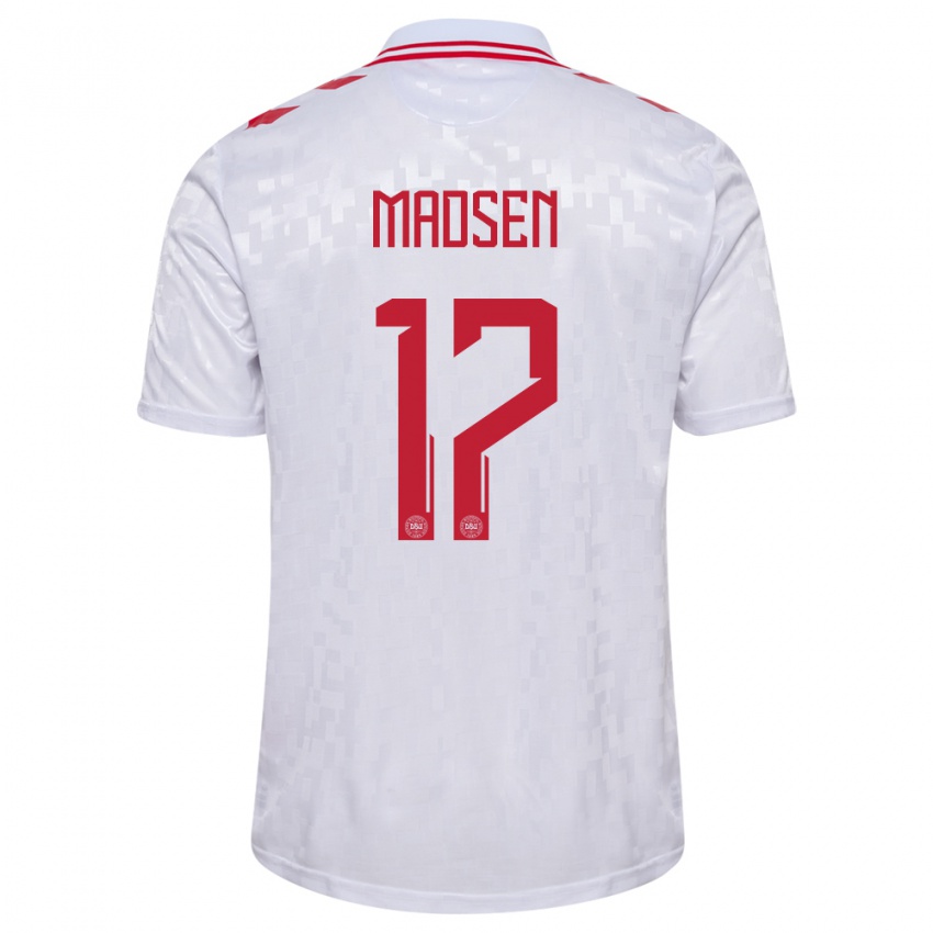 Mænd Danmark Nicolas Madsen #17 Hvid Udebane Spillertrøjer 24-26 Trøje T-Shirt