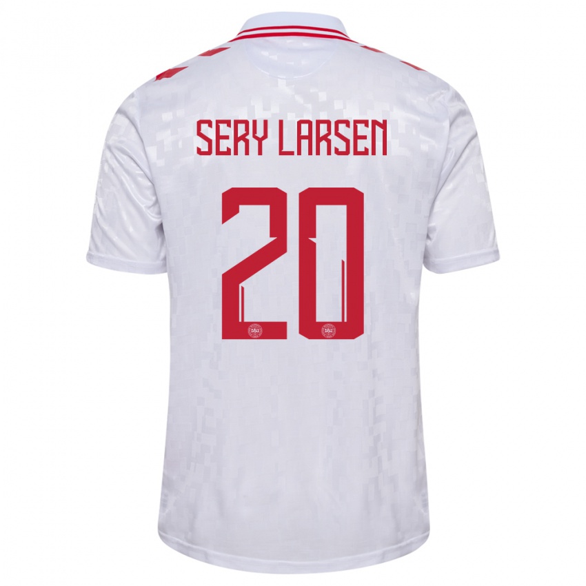 Mænd Danmark Japhet Sery Larsen #20 Hvid Udebane Spillertrøjer 24-26 Trøje T-Shirt