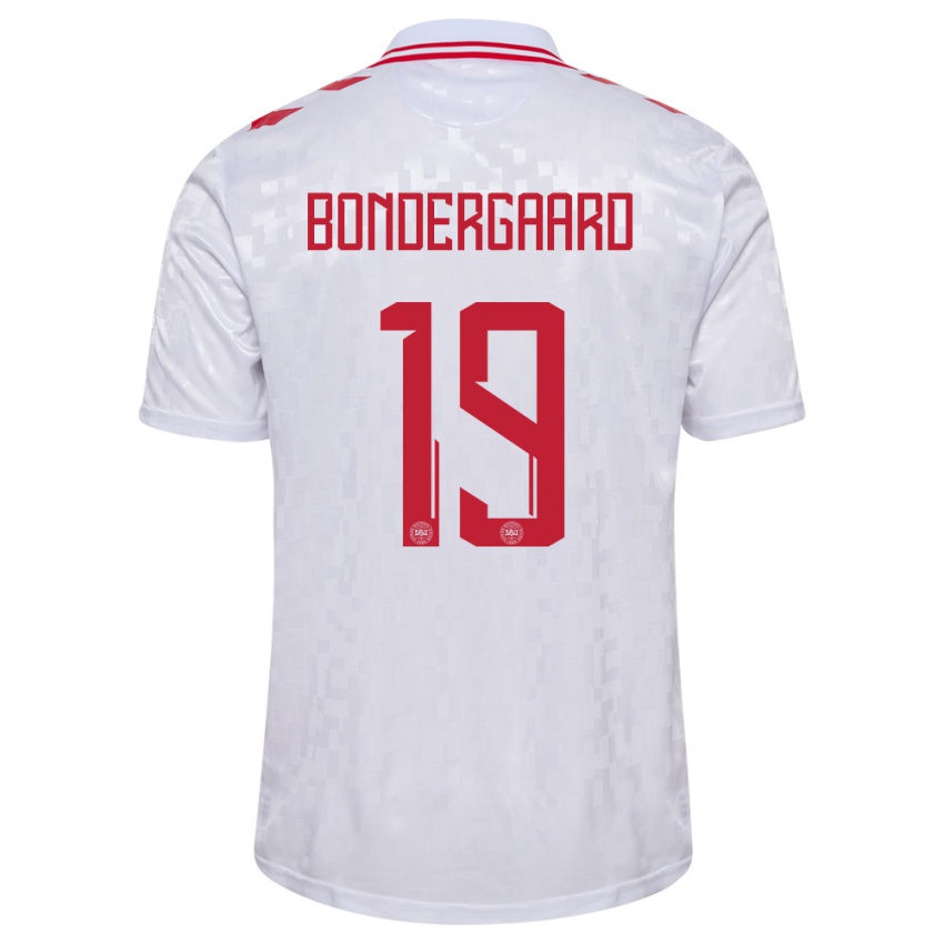 Mænd Danmark Asbjorn Bondergaard #19 Hvid Udebane Spillertrøjer 24-26 Trøje T-Shirt
