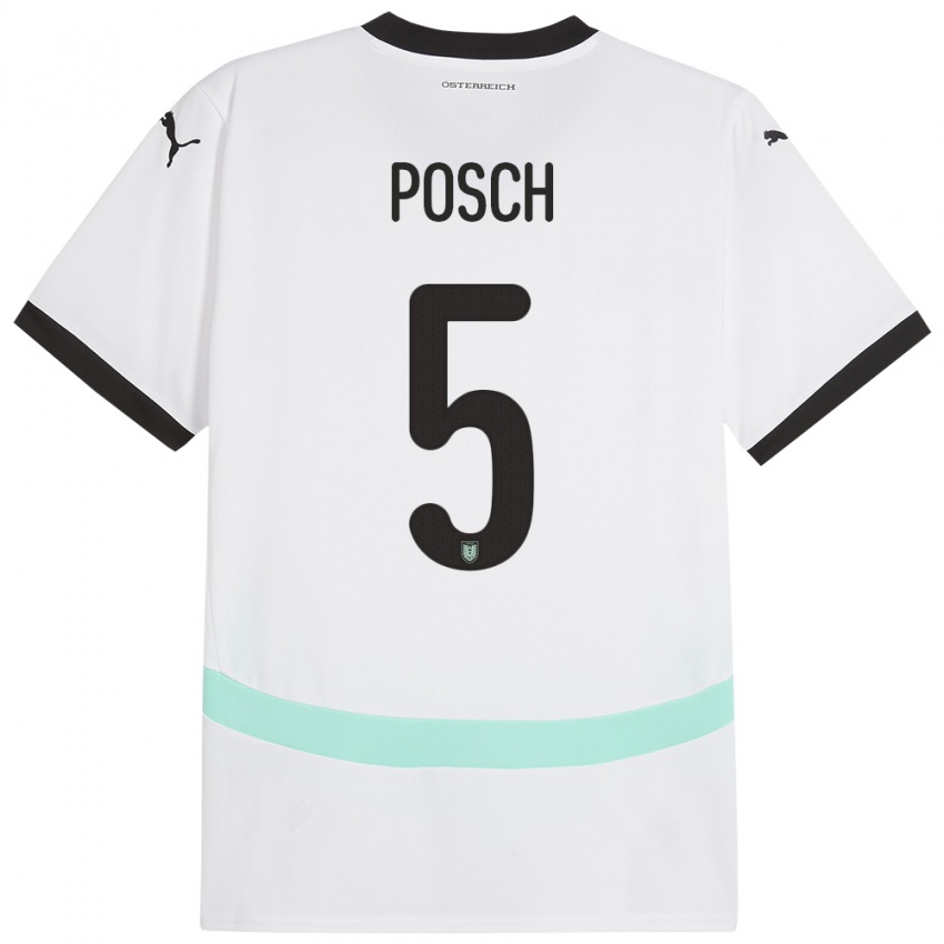 Mænd Østrig Stefan Posch #5 Hvid Udebane Spillertrøjer 24-26 Trøje T-Shirt