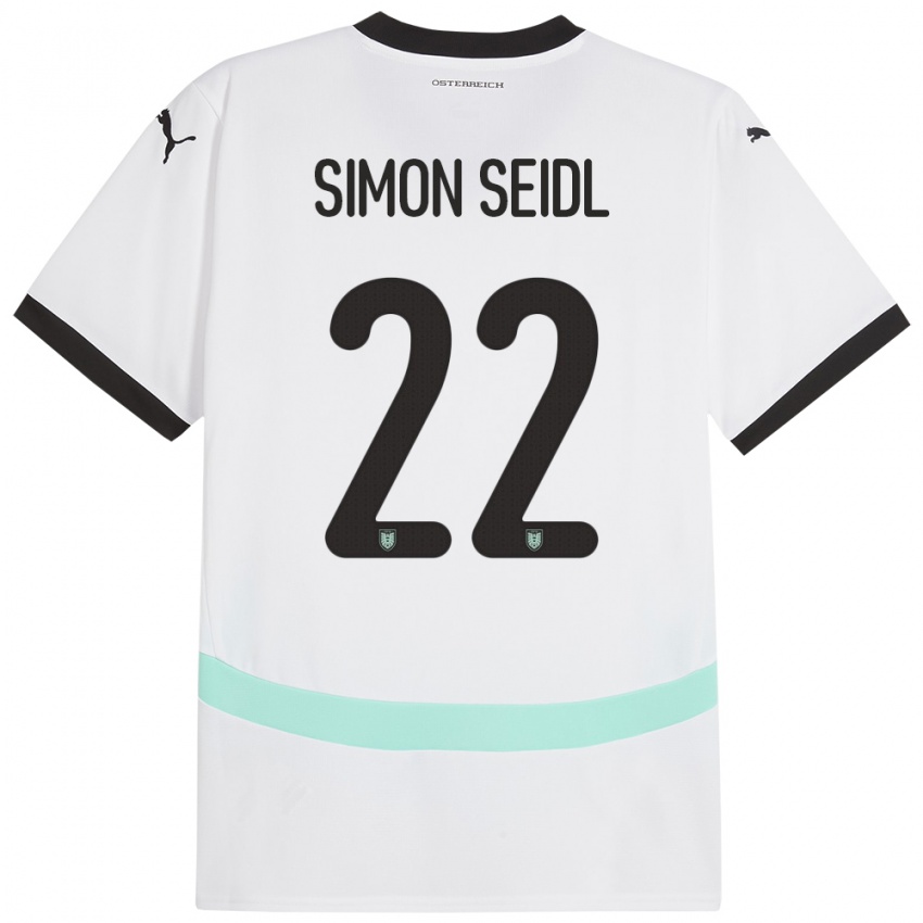 Mænd Østrig Simon Seidl #22 Hvid Udebane Spillertrøjer 24-26 Trøje T-Shirt