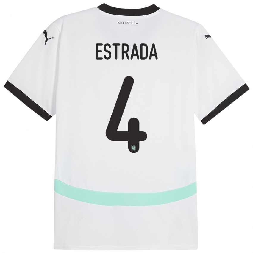 Mænd Østrig Pascal Estrada #4 Hvid Udebane Spillertrøjer 24-26 Trøje T-Shirt