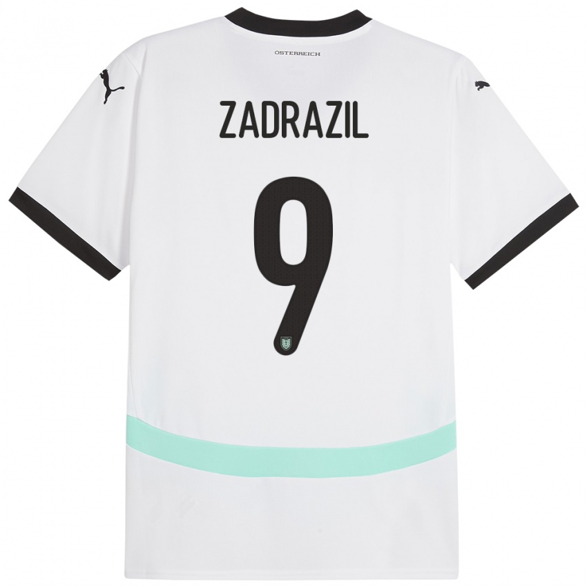 Mænd Østrig Sarah Zadrazil #9 Hvid Udebane Spillertrøjer 24-26 Trøje T-Shirt