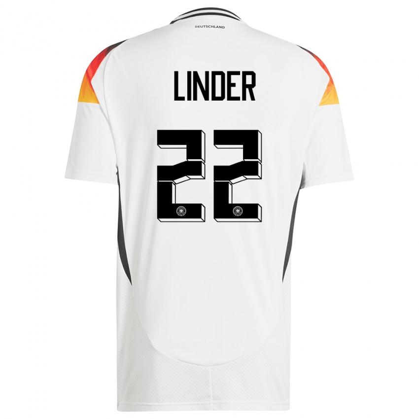Kvinder Tyskland Sarai Linder #22 Hvid Hjemmebane Spillertrøjer 24-26 Trøje T-Shirt
