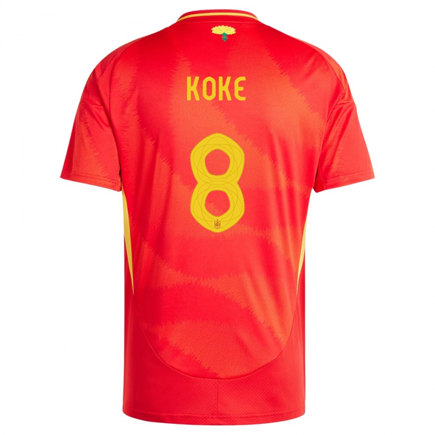 Kvinder Spanien Koke #8 Rød Hjemmebane Spillertrøjer 24-26 Trøje T-Shirt