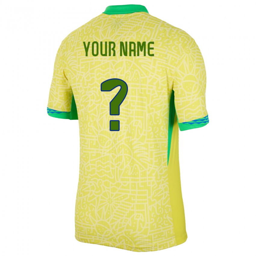 Kvinder Brasilien Dit Navn #0 Gul Hjemmebane Spillertrøjer 24-26 Trøje T-Shirt