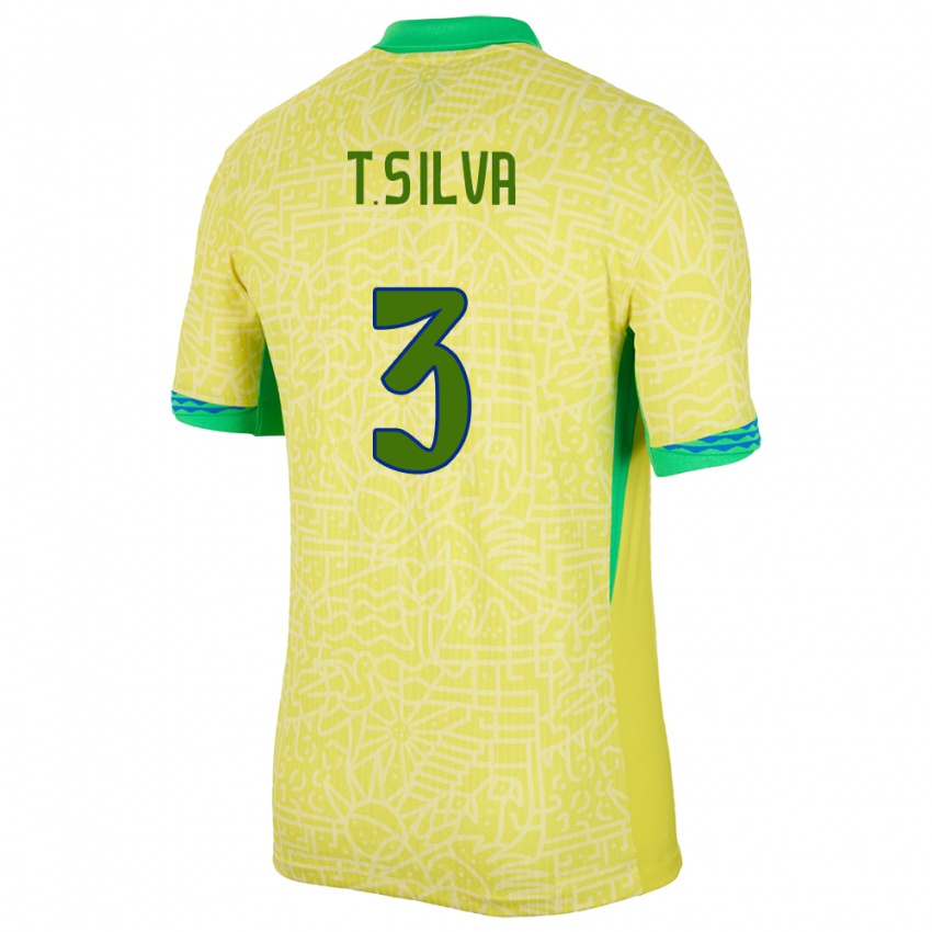 Kvinder Brasilien Thiago Silva #3 Gul Hjemmebane Spillertrøjer 24-26 Trøje T-Shirt