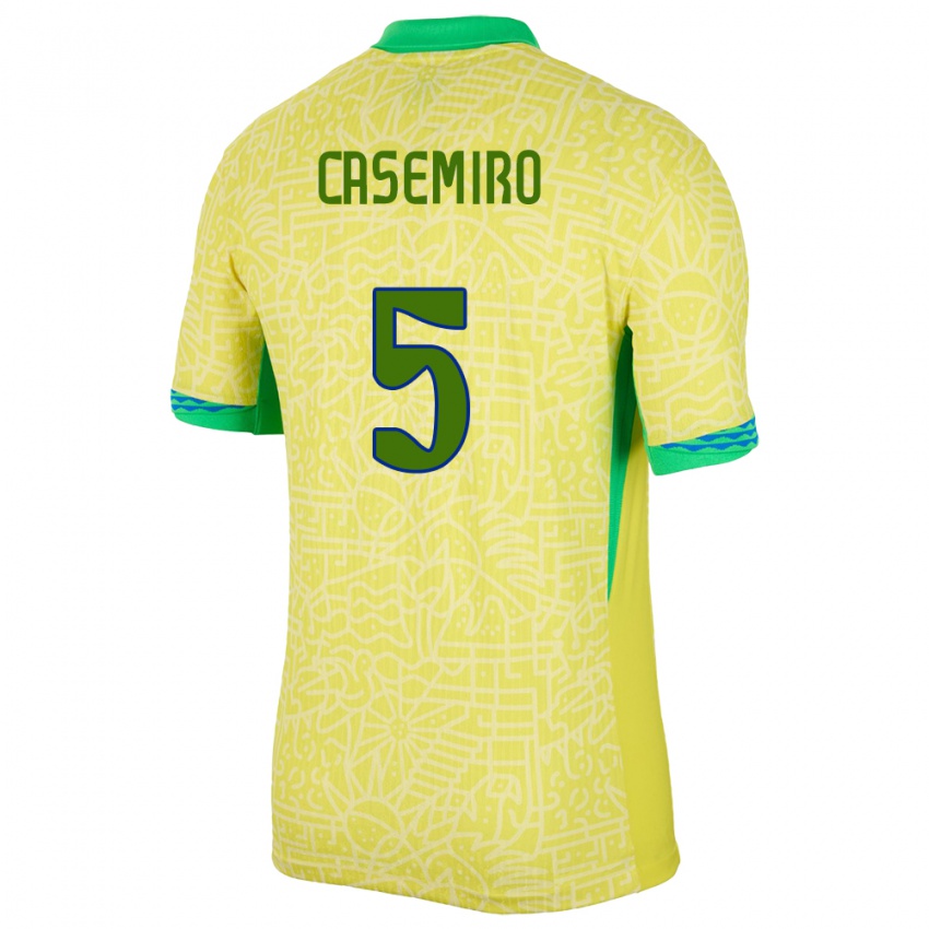 Kvinder Brasilien Casemiro #5 Gul Hjemmebane Spillertrøjer 24-26 Trøje T-Shirt