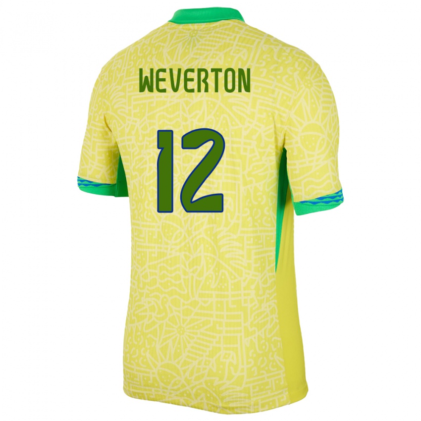 Kvinder Brasilien Weverton #12 Gul Hjemmebane Spillertrøjer 24-26 Trøje T-Shirt