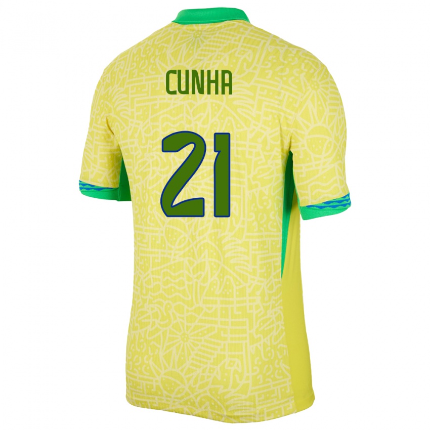 Kvinder Brasilien Matheus Cunha #21 Gul Hjemmebane Spillertrøjer 24-26 Trøje T-Shirt