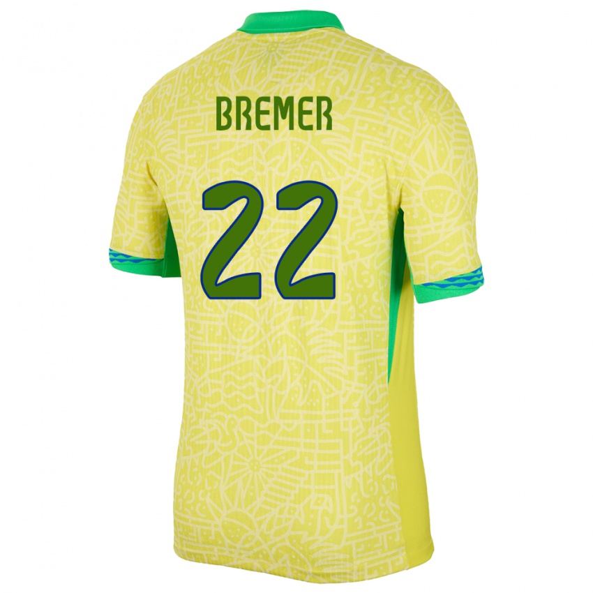 Kvinder Brasilien Bremer #22 Gul Hjemmebane Spillertrøjer 24-26 Trøje T-Shirt