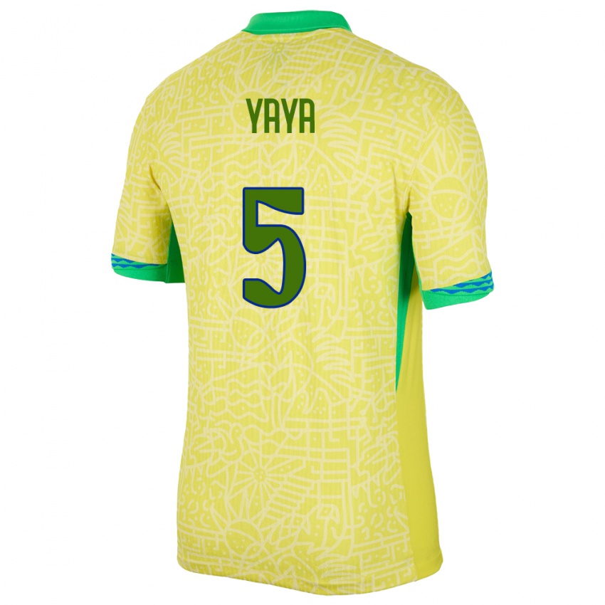 Kvinder Brasilien Yaya #5 Gul Hjemmebane Spillertrøjer 24-26 Trøje T-Shirt