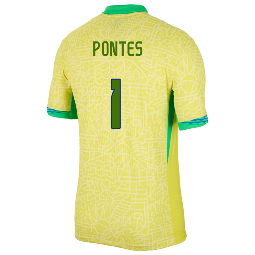 Kvinder Brasilien Mycael Pontes #1 Gul Hjemmebane Spillertrøjer 24-26 Trøje T-Shirt