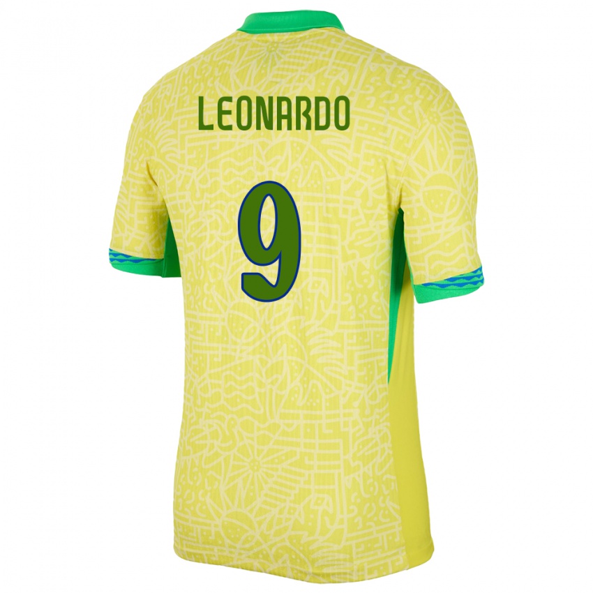 Kvinder Brasilien Marcos Leonardo #9 Gul Hjemmebane Spillertrøjer 24-26 Trøje T-Shirt