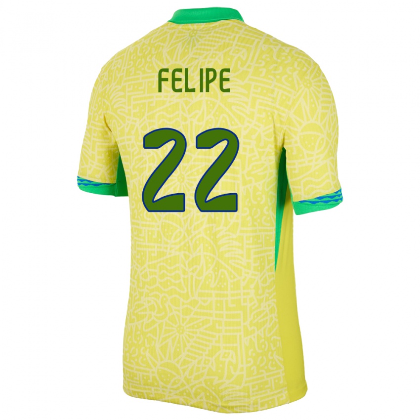 Kvinder Brasilien Cayo Felipe #22 Gul Hjemmebane Spillertrøjer 24-26 Trøje T-Shirt
