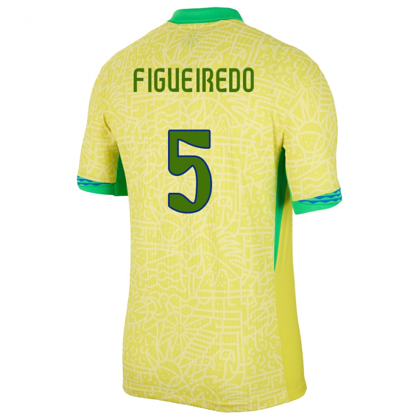 Kvinder Brasilien Vitor Figueiredo #5 Gul Hjemmebane Spillertrøjer 24-26 Trøje T-Shirt