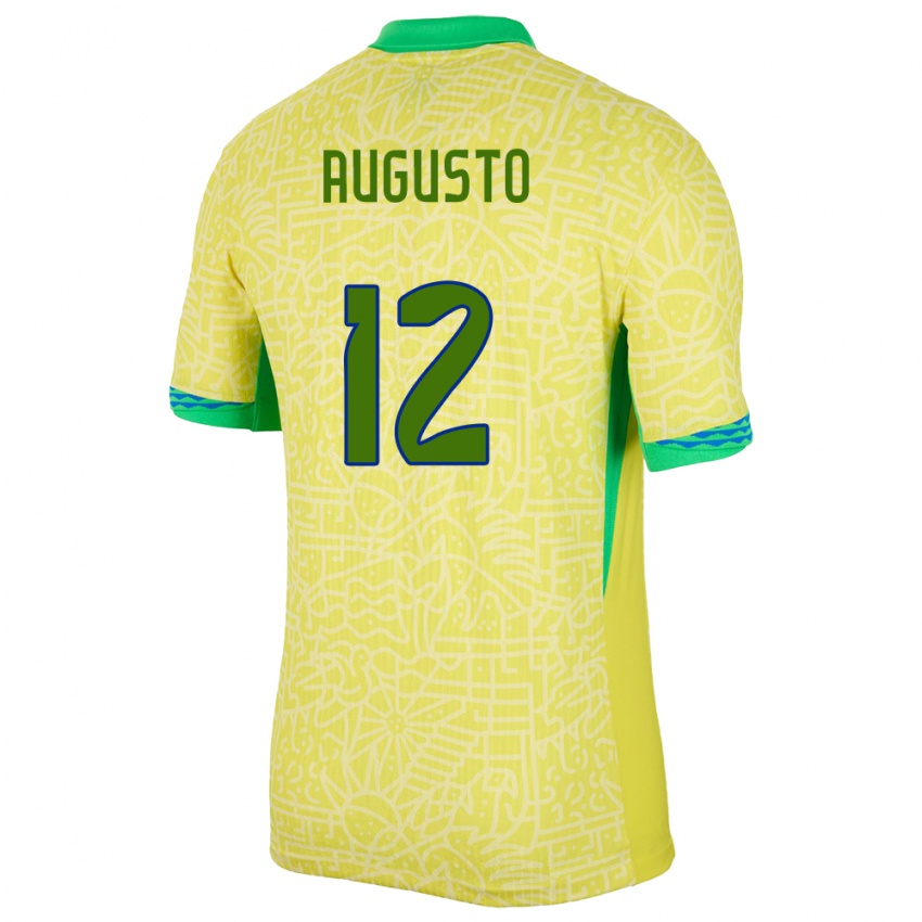 Kvinder Brasilien Cesar Augusto #12 Gul Hjemmebane Spillertrøjer 24-26 Trøje T-Shirt