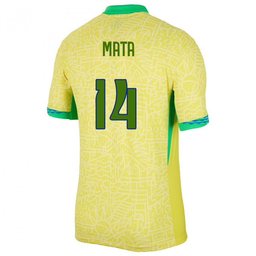 Kvinder Brasilien Da Mata #14 Gul Hjemmebane Spillertrøjer 24-26 Trøje T-Shirt