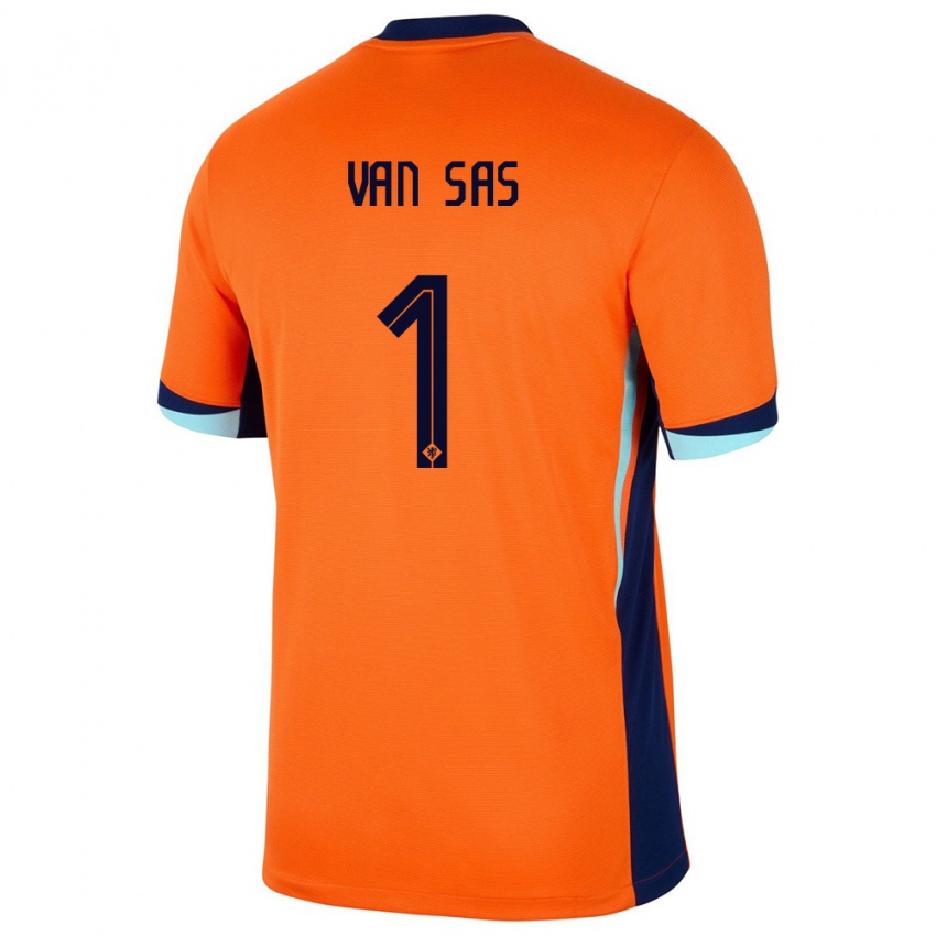 Kvinder Holland Mikki Van Sas #1 Orange Hjemmebane Spillertrøjer 24-26 Trøje T-Shirt