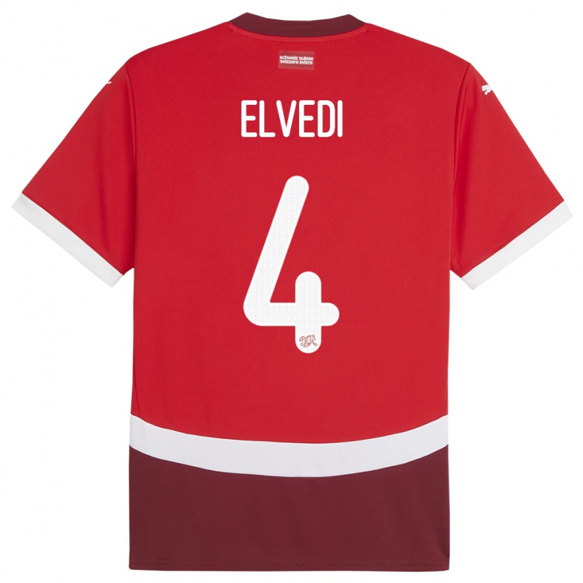 Kvinder Schweiz Nico Elvedi #4 Rød Hjemmebane Spillertrøjer 24-26 Trøje T-Shirt