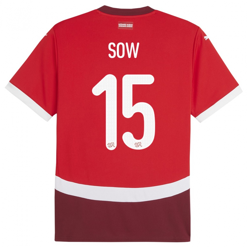 Kvinder Schweiz Djibril Sow #15 Rød Hjemmebane Spillertrøjer 24-26 Trøje T-Shirt