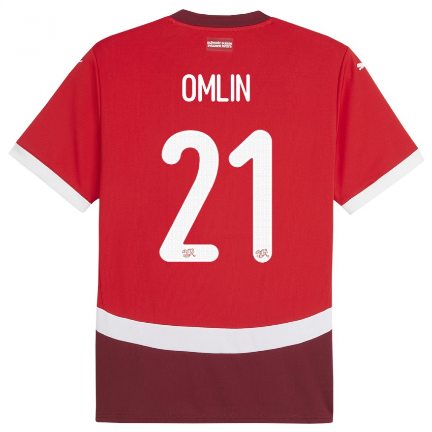 Kvinder Schweiz Jonas Omlin #21 Rød Hjemmebane Spillertrøjer 24-26 Trøje T-Shirt