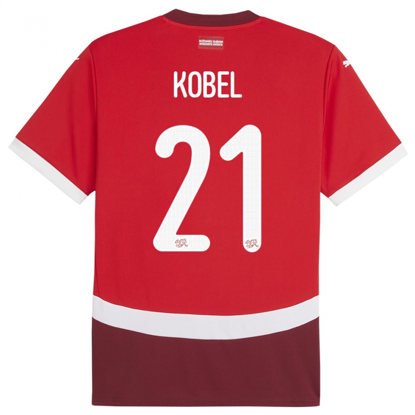Kvinder Schweiz Gregor Kobel #21 Rød Hjemmebane Spillertrøjer 24-26 Trøje T-Shirt