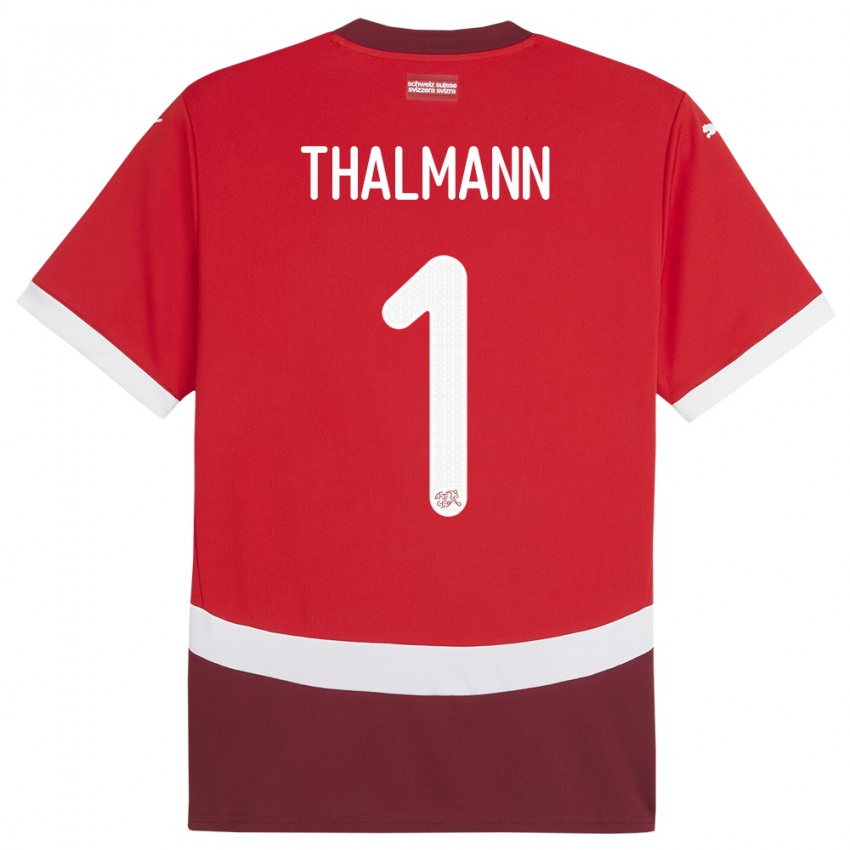Kvinder Schweiz Gaelle Thalmann #1 Rød Hjemmebane Spillertrøjer 24-26 Trøje T-Shirt