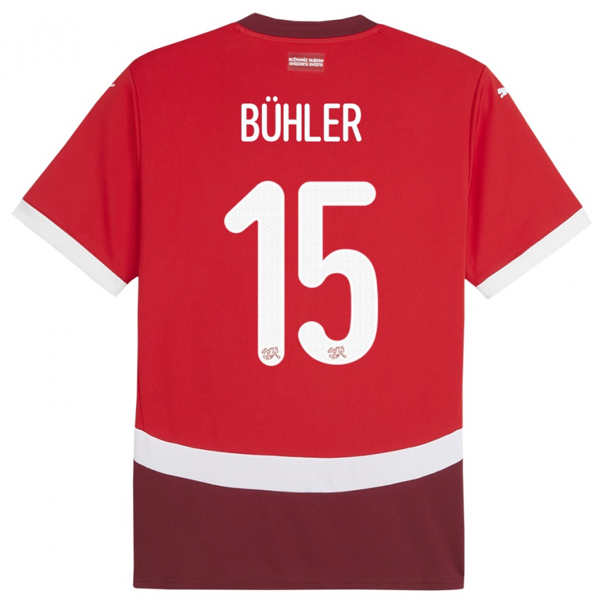 Kvinder Schweiz Luana Buhler #15 Rød Hjemmebane Spillertrøjer 24-26 Trøje T-Shirt