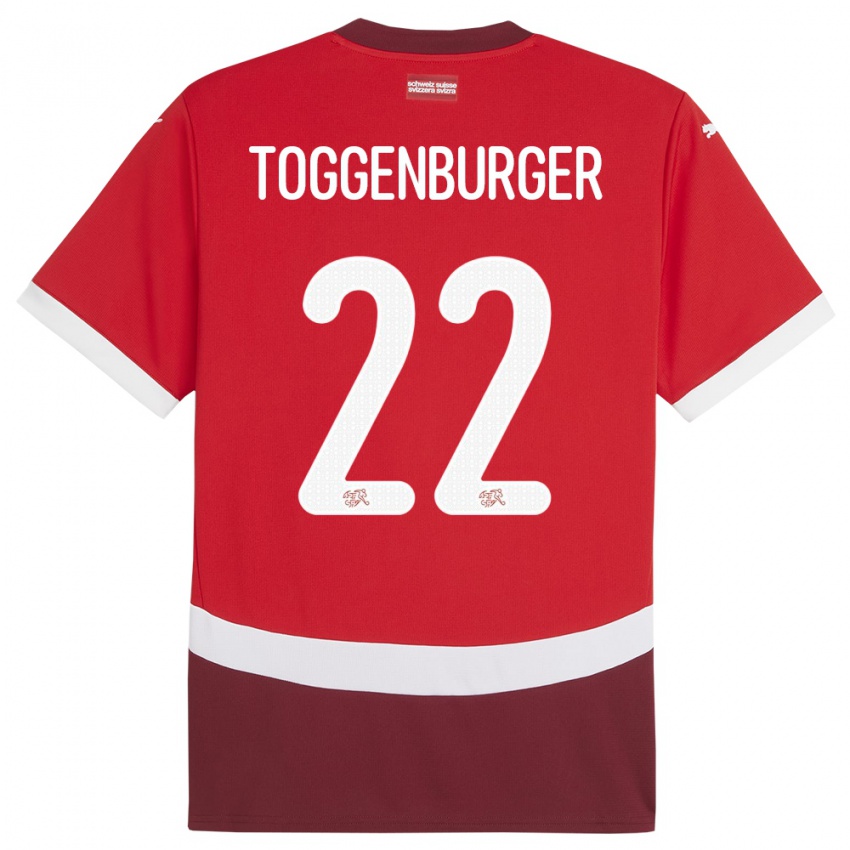 Kvinder Schweiz Nando Toggenburger #22 Rød Hjemmebane Spillertrøjer 24-26 Trøje T-Shirt