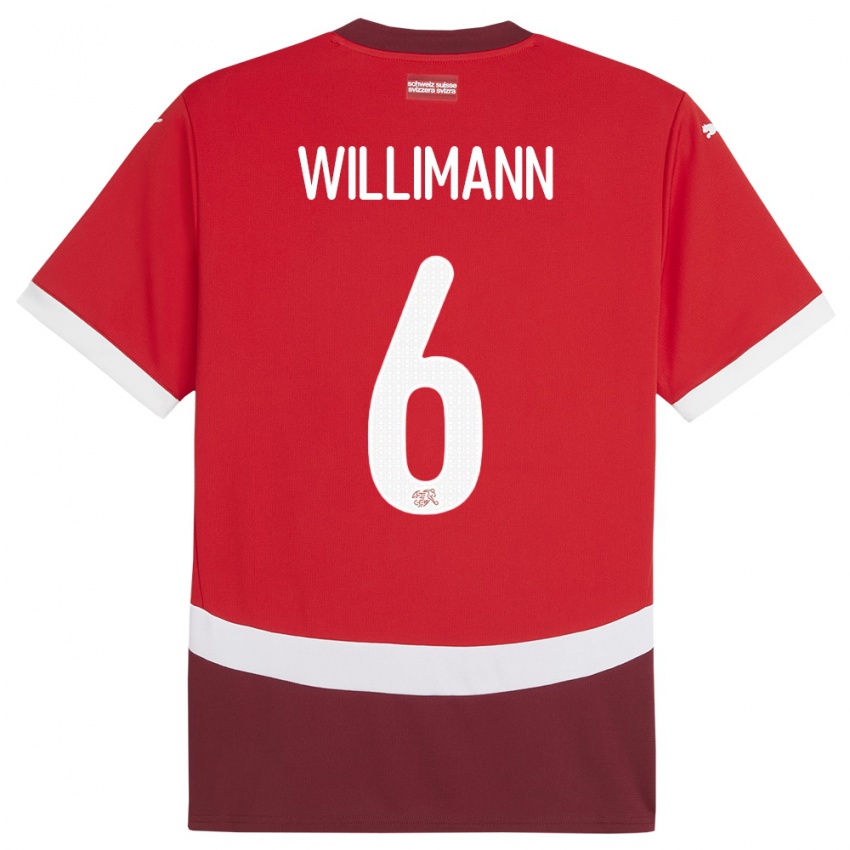 Kvinder Schweiz Mauricio Willimann #6 Rød Hjemmebane Spillertrøjer 24-26 Trøje T-Shirt