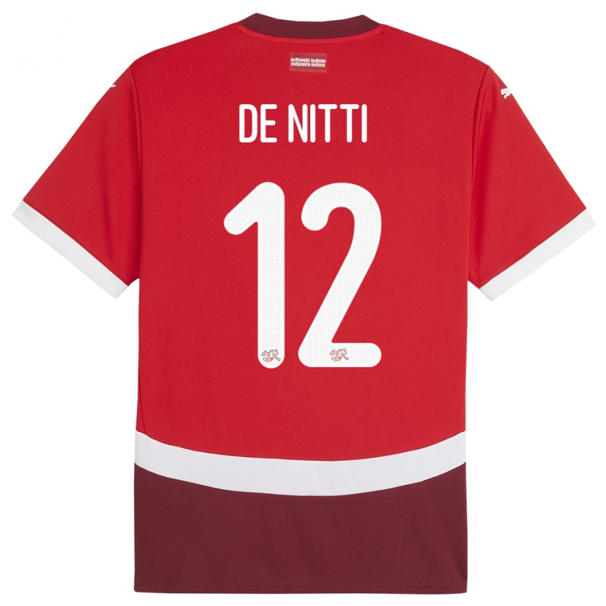 Kvinder Schweiz Gianni De Nitti #12 Rød Hjemmebane Spillertrøjer 24-26 Trøje T-Shirt