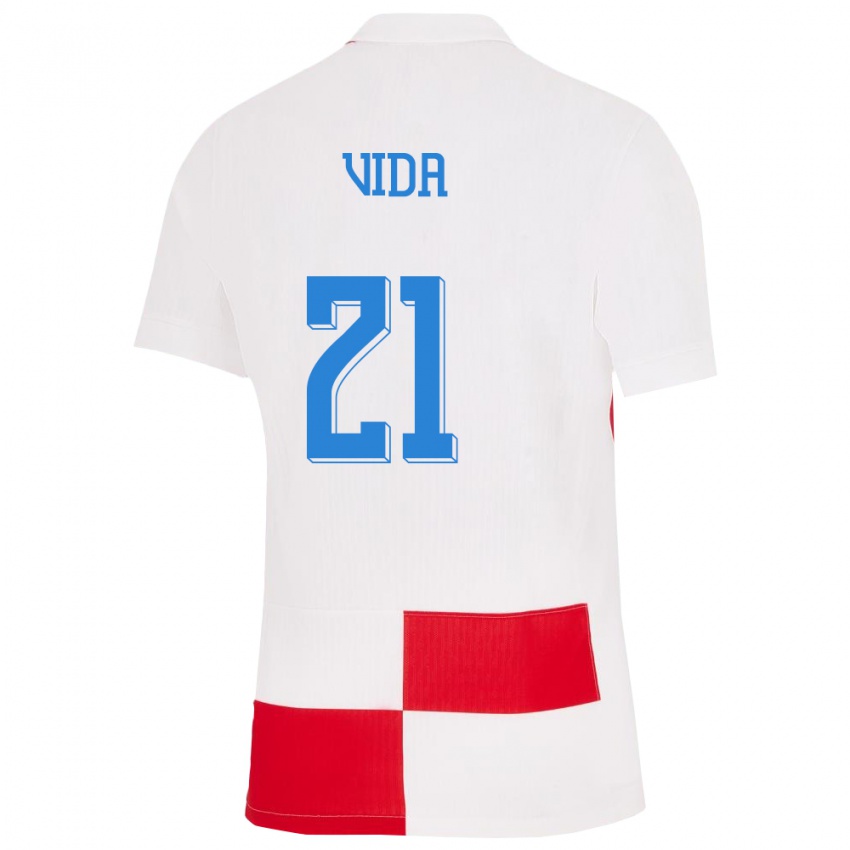 Kvinder Kroatien Domagoj Vida #21 Hvid Rød Hjemmebane Spillertrøjer 24-26 Trøje T-Shirt