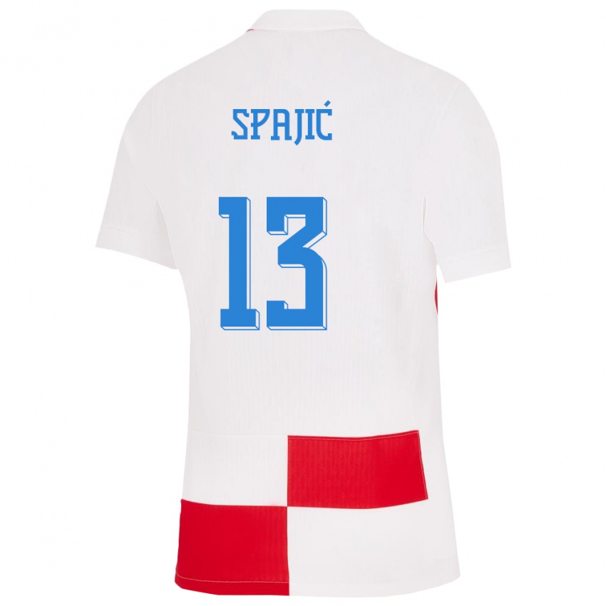 Kvinder Kroatien Helena Spajic #13 Hvid Rød Hjemmebane Spillertrøjer 24-26 Trøje T-Shirt