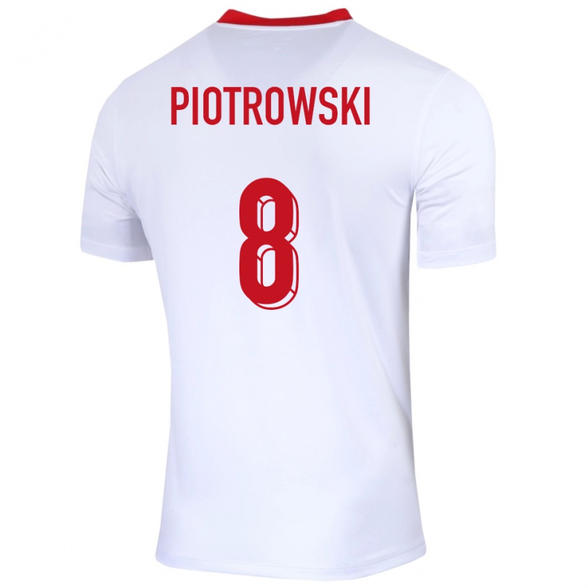 Kvinder Polen Jakub Piotrowski #8 Hvid Hjemmebane Spillertrøjer 24-26 Trøje T-Shirt
