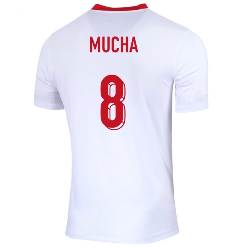 Kvinder Polen Szczepan Mucha #8 Hvid Hjemmebane Spillertrøjer 24-26 Trøje T-Shirt