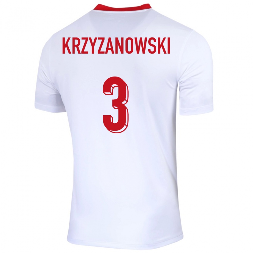 Kvinder Polen Jakub Krzyzanowski #3 Hvid Hjemmebane Spillertrøjer 24-26 Trøje T-Shirt