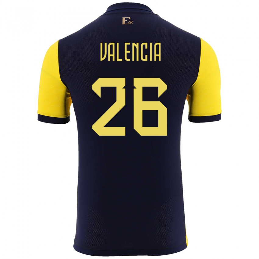 Kvinder Ecuador Anthony Valencia #26 Gul Hjemmebane Spillertrøjer 24-26 Trøje T-Shirt