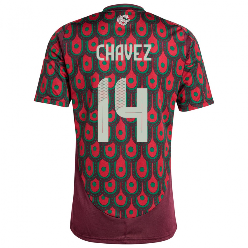 Kvinder Mexico Luis Chavez #14 Rødbrun Hjemmebane Spillertrøjer 24-26 Trøje T-Shirt