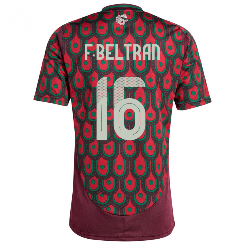 Kvinder Mexico Fernando Beltran #16 Rødbrun Hjemmebane Spillertrøjer 24-26 Trøje T-Shirt