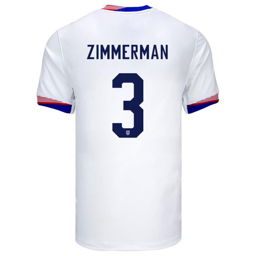 Kvinder Usa Walker Zimmerman #3 Hvid Hjemmebane Spillertrøjer 24-26 Trøje T-Shirt