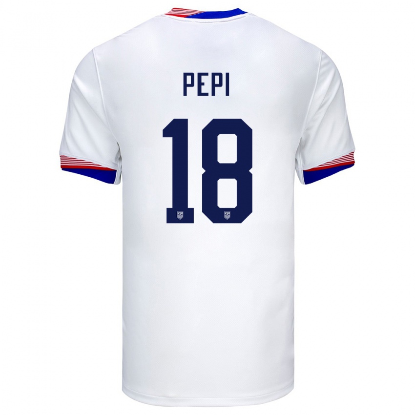 Kvinder Usa Ricardo Pepi #18 Hvid Hjemmebane Spillertrøjer 24-26 Trøje T-Shirt