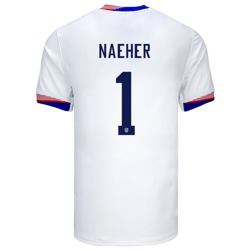 Kvinder Usa Alyssa Naeher #1 Hvid Hjemmebane Spillertrøjer 24-26 Trøje T-Shirt