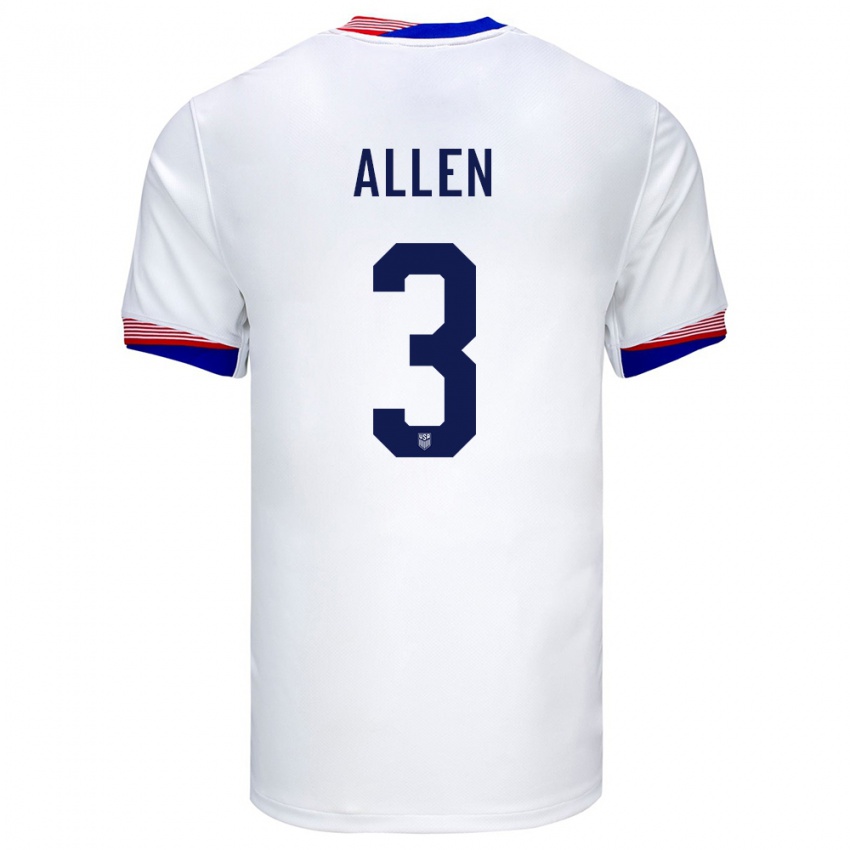 Kvinder Usa Noah Allen #3 Hvid Hjemmebane Spillertrøjer 24-26 Trøje T-Shirt
